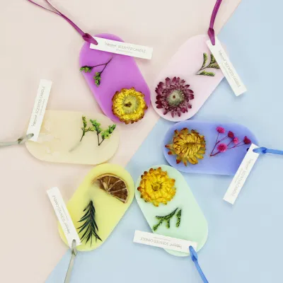 Akzeptieren Sie benutzerdefinierte bunte Crystal Club dekorative Trockenblumen-Duft-Duftwachs-Kerzentablette mit Verpackungsbox