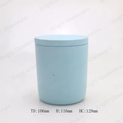 Zylindrisches blaues Beton-Zement-Kerzenglas mit Deckel